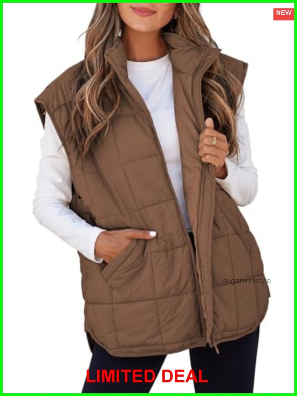 EVALESS Women's Quilted Puffer Vest Cap Sleeve Zip Up
